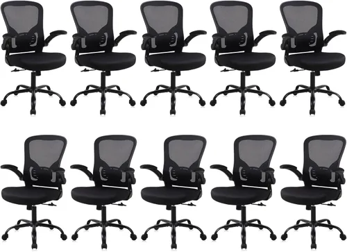 Miniatura 12 de Flysky Silla de oficina de malla, sillas ergonómicas de escritorio para computadora para oficina en casa, con reposabrazos abatibles