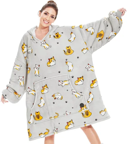 Miniatura 60 de Three Poodle - Manta con capucha portátil para niños, sudadera de sherpa de gran tamaño con capucha gigante, manta con capucha cálida y acogedora