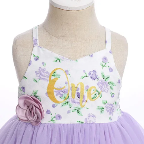 Miniatura 4 de Vestido de cumpleaños de 1.º y 2º cumpleaños para niñas pequeñas, vestido de tutú de tul floral bohemio con diadema de flores para sesión de fotos