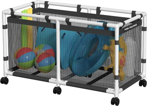 Contenedor de almacenamiento para piscina, 90 galones, soporte para fideos, juguetes, flotadores, toallas, organizador de malla para equipos de