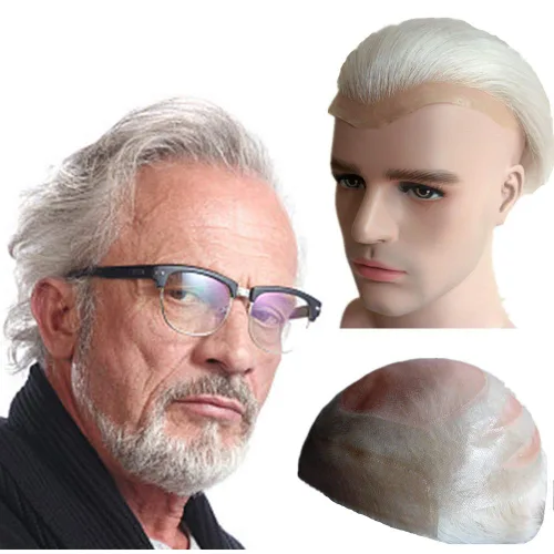 Miniatura 16 de 1B20 unidades de cabello gris Toupee para hombres piezas para hombre NLW sistema de reemplazo de heredero humano europeo para hombres 10x8 "toupee