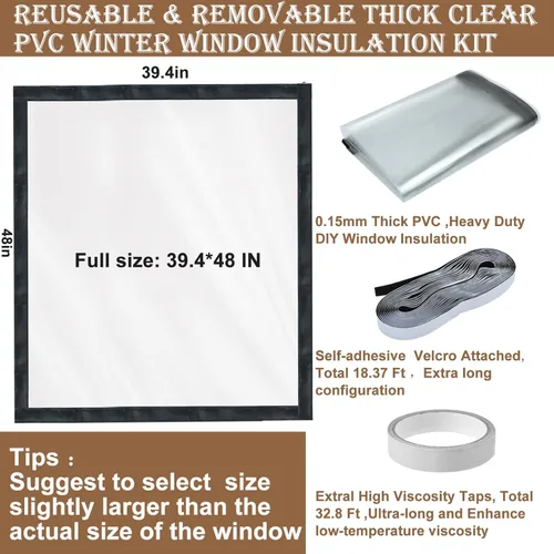 Miniatura 2 de Kit de aislamiento de ventana para invierno, sellador de cubierta de ventana con aislamiento de plástico ajustable, reutilizable, grueso