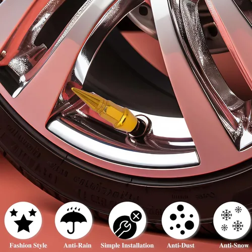 Miniatura 5 de 4 piezas de tapas de válvula de rueda con estilo púas, cubiertas universales de válvula de rueda de aleación de aluminio a prueba de polvo
