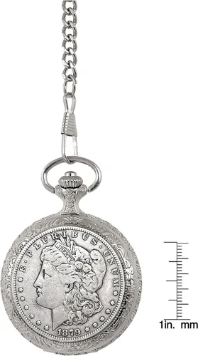 Miniatura 4 de Reloj de bolsillo Morgan Silver Dollar de 1800, plateado, Movimiento de cuarzo