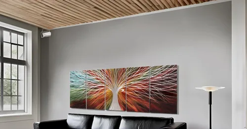 Miniatura 4 de Yihui Arts Arte abstracto de metal para pared, árbol de la vida, hecho a mano, 5 piezas, paneles grandes, grandes, únicos, de aluminio 3D, moderno