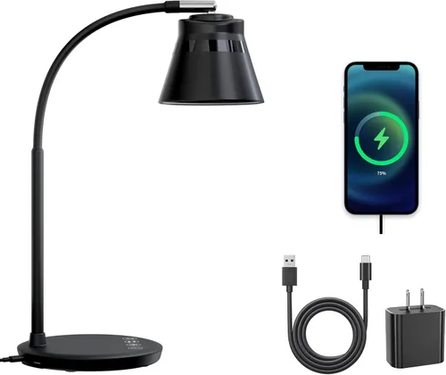 AXX TU08 - Lámpara de escritorio LED pequeña con puerto de carga USB, 650 lúmenes, 3 modos de color, atenuación de 5 toques, temporizador de 30/60