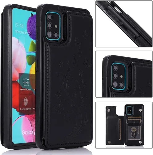 Miniatura 2 de Funda de teléfono para Samsung Galaxy A51 4G con protector de pantalla de vidrio templado y tarjetero con soporte para tarjetero, accesorios de Negro