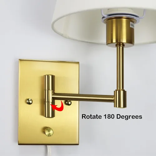 Miniatura 5 de SAMTEEN Juego de dos apliques de pared dorados enchufables de latón con brazo oscilante de latón con cable enchufable, luz de montaje en pared