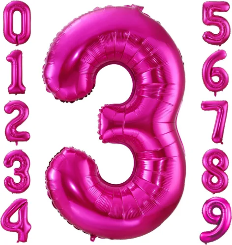 Miniatura 14 de Globo de cumpleaños de 40 pulgadas de color rosa intenso con el número 0, globos grandes de Mylar para fiesta de cumpleaños, aniversario, festival