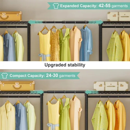 Miniatura 3 de SEMHOR E06 - Perchero extensible resistente para armario vertical, estantes de ropa independientes con estantes, sistema organizador de armario