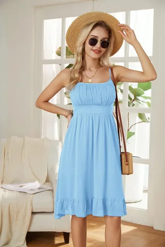 Miniatura 6 de GRACE KARIN Vestido floral con tirantes delgados para mujer, dobladillo con volantes, plisado, casual, vestido de verano, bohemio, vestido de playa