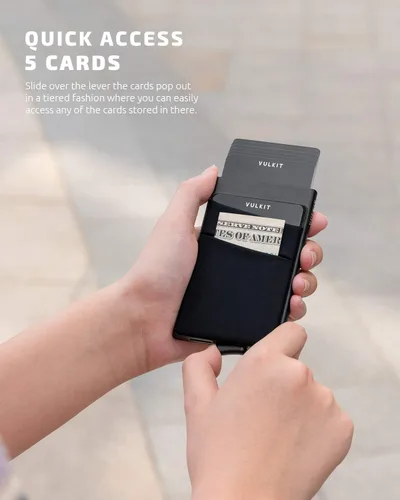 Miniatura 36 de VULKIT Card Holder with Money Pocket Pop Up Wallet RFID Blocking Slim Metal Bank Card Case Holds 5 Cards and Notes