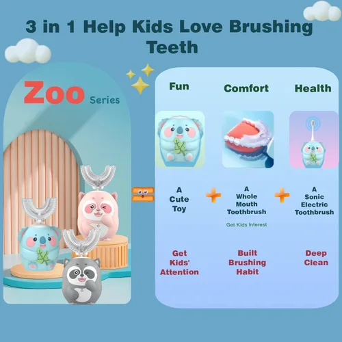 Miniatura 2 de Cepillo de dientes eléctrico para niños, cepillo de dientes en forma de U, cepillo automático sónico para niños con 5 cabezales de cepillo, 6 modos