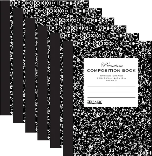 Miniatura 10 de BAZIC Products Libro de composición con rayas anchas de 100 hojas, cuaderno de mármol negro de alta calidad, cuaderno de escritura con forro