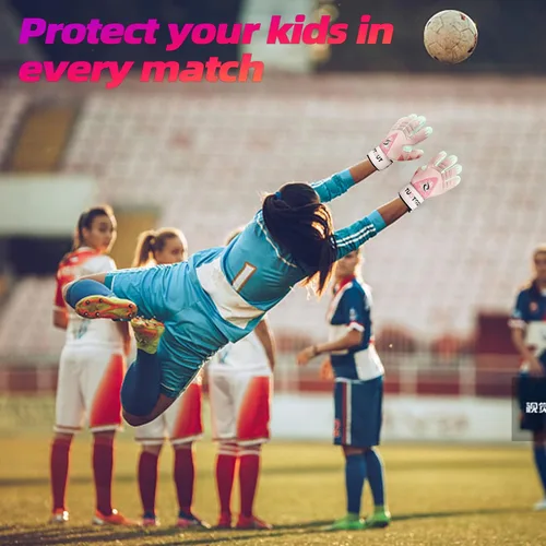Miniatura 39 de Sportout Guantes de portero para niños, guantes de fútbol con doble protección en la muñeca y material de látex resistente al desgaste y Púrpura