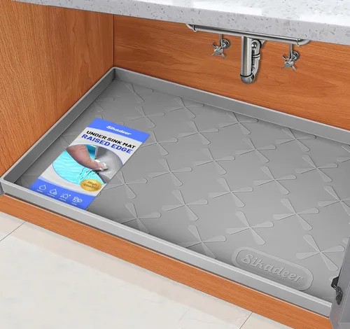 SIKADEER Tapete impermeable de 19 x 19 pulgadas para debajo del fregadero, tapete de silicona para estante de cajones de cocina y revestimiento de