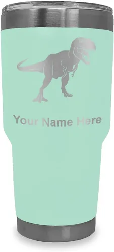 Miniatura 11 de LaserGram Vaso aislado al vacío de 20 onzas, dinosaurio Tiranosaurio Rex, grabado personalizado incluido (negro)