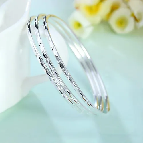 Miniatura 3 de Merdia Pulsera apilable de plata de ley 925 para mujeres y niñas, Plata de ley, Sin gemas.
