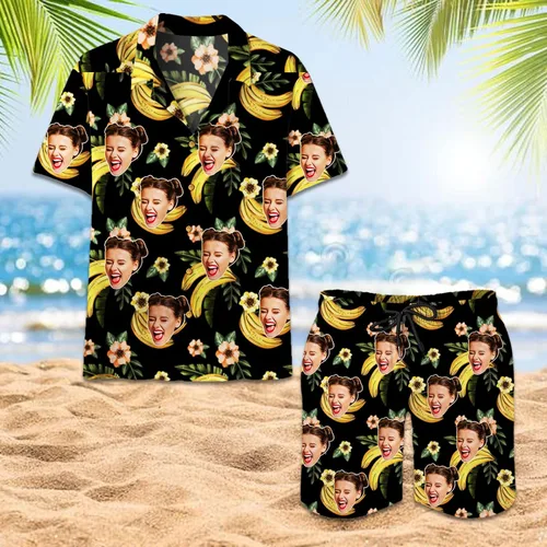 Miniatura 6 de The Mighty Myth Personalized Custom Face Tropical Unisex Hawaiian Shirt and Shorts Set with Bucket Hat S-5XL