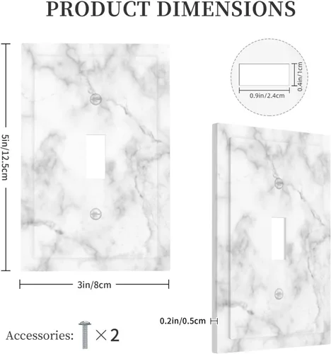 Miniatura 5 de Cubierta decorativa de interruptor de luz de mármol blanco y gris, placa frontal de plástico de 1 banda para decoración de baño, hogar, dormitorio