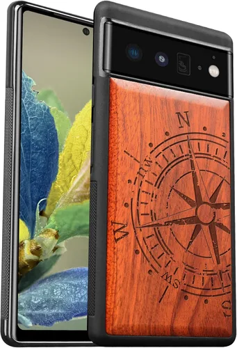 Miniatura 8 de Carveit Funda de madera para Pixel 6a [madera natural y TPU suave negro] a prueba de golpes, funda de madera única y elegante compatible con Google