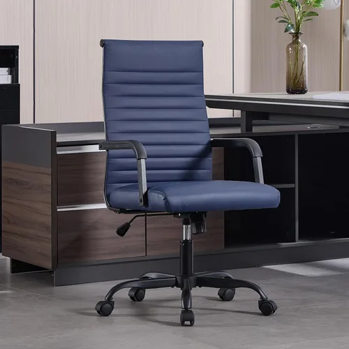 Silla de oficina, ergonómicas ejecutivas para sala de conferencias, silla de escritorio de cuero acanalado con soporte lumbar, silla giratoria de