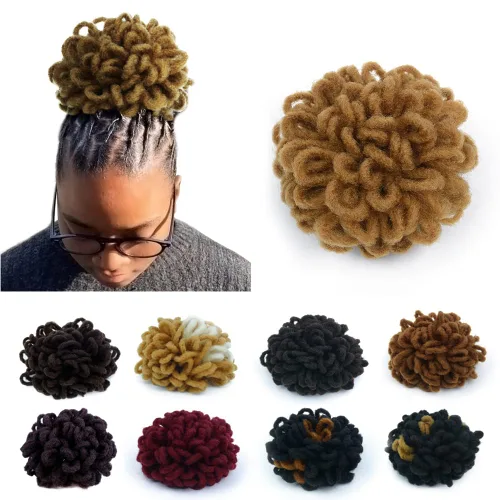 Miniatura 33 de Moños de Cola de Caballo con Cordón Negro Marrón Loc para Mujeres Negras Moño Rizado de Pétalo Loc Cola de Caballo de Rastas Trenzas Faux Locs Moño
