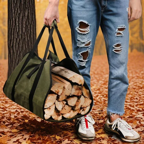 Miniatura 8 de HRX Package Bolsa Transportadora de Leña de Lona Encerada, Tote Resistente al Agua para Troncos, Bolsa para Transportar Madera con Asas para Viajes