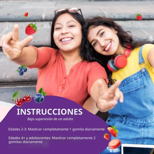 Miniatura 5 de NuBest Gomitas Tall para Niños de 2+ Años y Adolescentes Fortaleza Ósea, Inmunidad, Salud Digestiva con Calcio, Vitamina D3, K2, Complejo B
