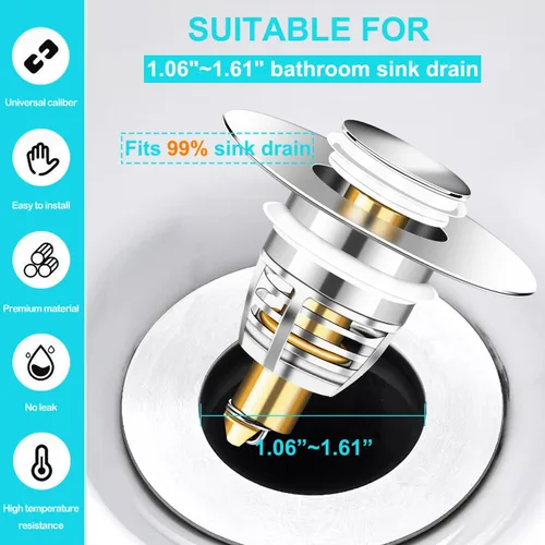 Miniatura 2 de Paquete de 2 tapones universales para lavabo de baño, tapón de drenaje desplegable para lavabo, filtro de drenaje para lavabo de 1.06 a 1.61