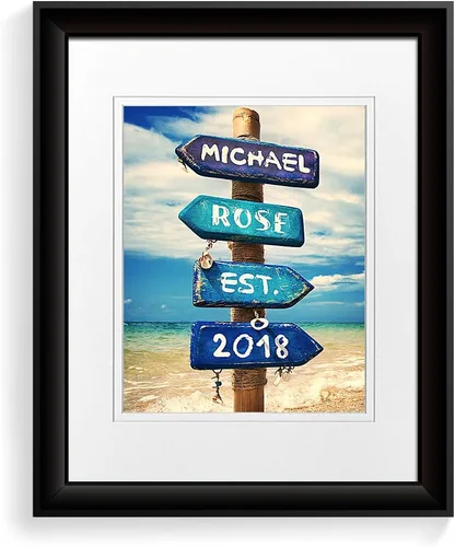 Miniatura 78 de Arte enmarcado de vacaciones con nombres de pareja en sillas de cubierta, regalo de amor perfecto para aniversario, boda. Con diferentes estilos