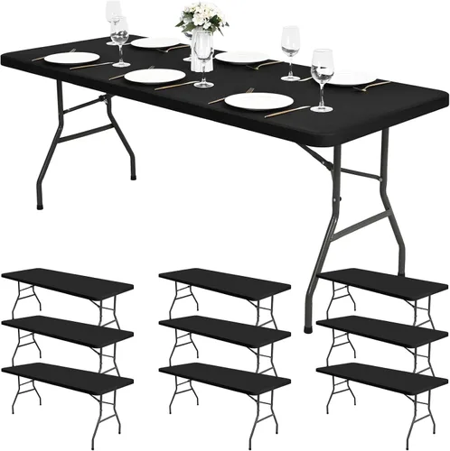 Miniatura 15 de Paquete de 6 fundas de tela elástica para mesa, color beige, para mesas de 8 pies, protector de mantel rectangular universal lavable y elástico