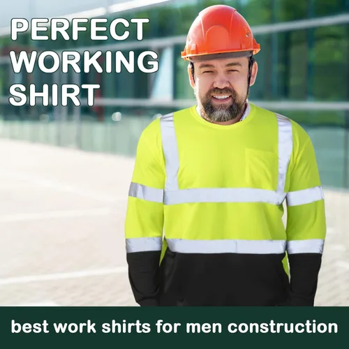 Miniatura 6 de Zhanmai 6 Pack Long Sleeve Safety Shirt High Visibility Reflective Class 3 Hi Vis Construction Safety Shirt with Pocket Amarillo