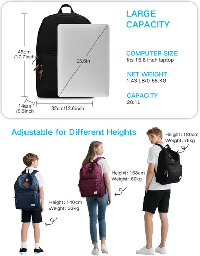 Miniatura 2 de RAVUO Mochila escolar para adolescentes, niños y niñas, grande de 20 litros, resistente al agua, 15.6 pulgadas, con bolsillo trasero antirrobo, 10