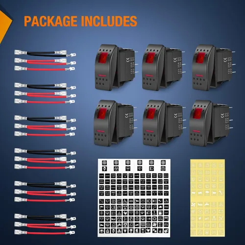 Miniatura 9 de Nilight - Interruptores basculantes de 6 unidades con calcomanías de brillo nocturno, 5 pines SPST, con retroiluminación roja de 12V/24V, para Rojo
