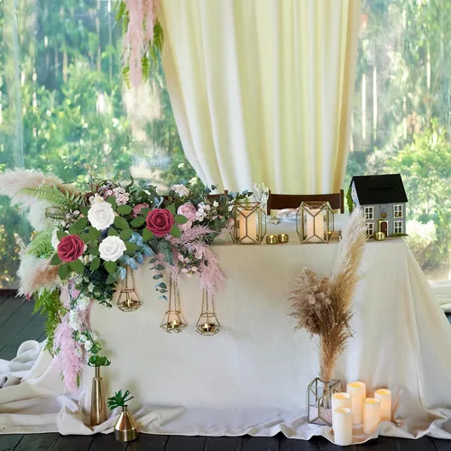 Miniatura 7 de Flores Artificiales Rosas Realistas, 50 piezas de rosas falsas con tallo de aspecto real para ramos de boda DIY, centros de mesa, despedida