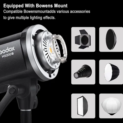 Miniatura 4 de Godox MS200-V MS200V 200W - Luz estroboscópica compacta de estudio, GN53 0.1-1.8S Tiempo de reciclaje, sistema 2.4G X, montaje Bowens con lámpara