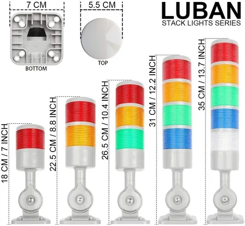 Miniatura 5 de Luz de señal para torre de señal, luz de advertencia industrial Andon con base giratoria, conmutable constante/intermitente, 110 V/220 V CA