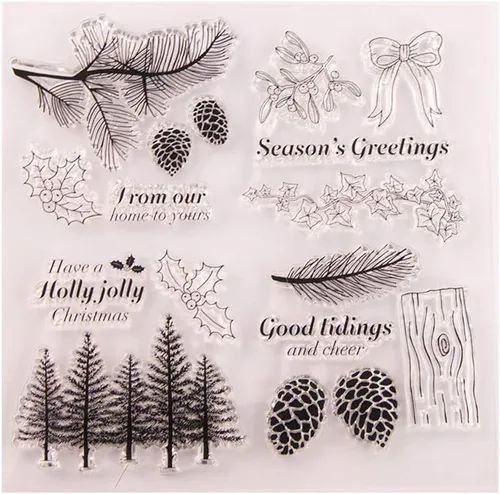 LZBRDY Árboles de invierno, ramas, hojas, conos de pino, arco de goma transparente para hacer tarjetas y álbumes de recortes, deseos de Navidad,