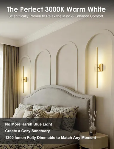 Miniatura 3 de KARTOOSH Juego de dos apliques de pared modernos, apliques de pared regulables con cableado, rotación de 350°, lámparas de pared LED de latón