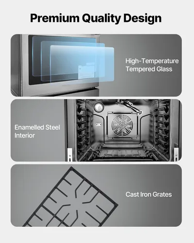 Miniatura 6 de VEVOR Horno de Cocina a Gas, 30 Pulgadas de Ancho, Estufa y Horno Independiente de Acero Inoxidable con 4 Quemadores Sellados en la Superficie