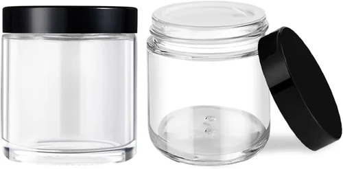 Tarros de vidrio pequeños de 4 oz con tapas, Tecohouse Tarros de vidrio transparente con tapas negras y revestimientos interiores, mini contenedores