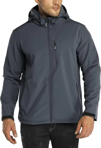 Miniatura 13 de Outdoor Ventures - Chaqueta ligera de Softshell para hombre con forro polar, con capucha, resistente al agua, para senderismo, rompevientos