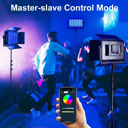 Miniatura 5 de GVM - Kit de luz LED RGB de 65 W, 25000 lux/1.6 ft, iluminación fotográfica 1300D con control de aplicación Bluetooth, luces de panel a todo