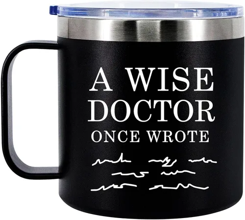A Wise Doctor Once Wrote Taza de café aislada de 14 onzas con asa y tapa, regalos para médico, estudiante de medicina, médico, médico, médico,