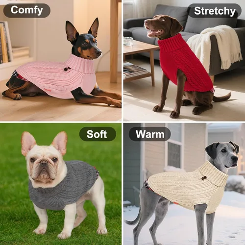 Miniatura 3 de KYEESE - Suéter para perro mediano, suéter tejido con estampado de cuadros, cálido abrigo de mascotas para otoño e invierno