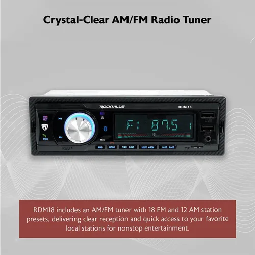 Miniatura 6 de Rockville RDM18 V2 - Receptor de automóvil de medios digitales en el salpicadero, 50 W, 4 canales, Bluetooth, AM/FM, MP3, USB/SD