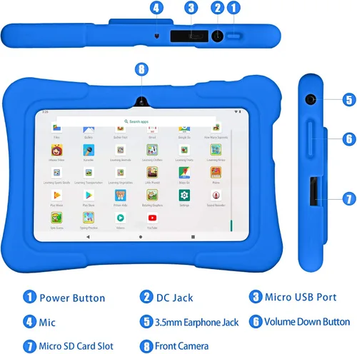 Miniatura 7 de PRITOM Tablet de 7 pulgadas para niños con funda, tableta Android 13, 32 GB ROM, WiFi, Bluetooth, cámara dual, educación, juegos, control parental