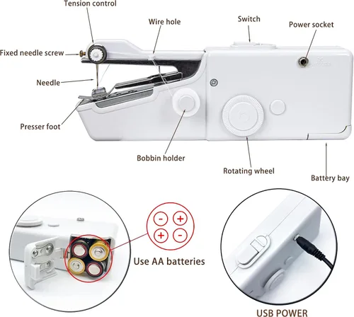 Miniatura 5 de Dispositivo de costura de mano, máquina de coser portátil con 177 piezas, kit de costura, suministros de máquina de coser eléctrica de mano