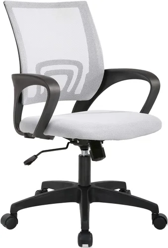 BestOffice | Silla de oficina ergonómica | Silla de escritorio giratoria de respaldo medio | Respaldo transpirable y soporte lumbar | Altura Blanco